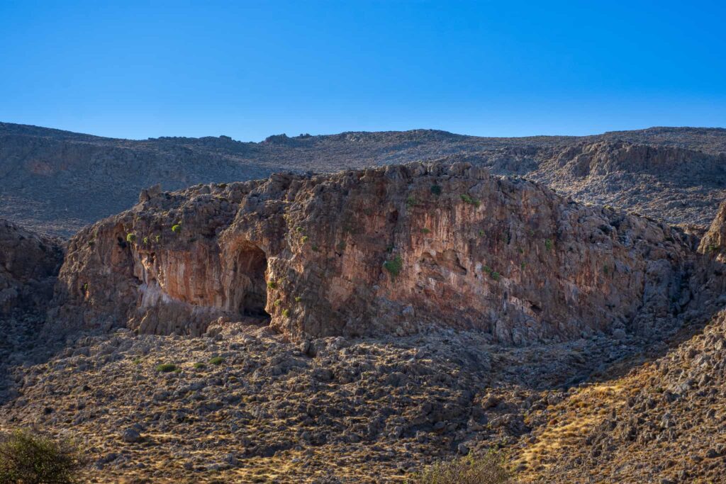 The Cave and East face of the Kato Zakros climbing area