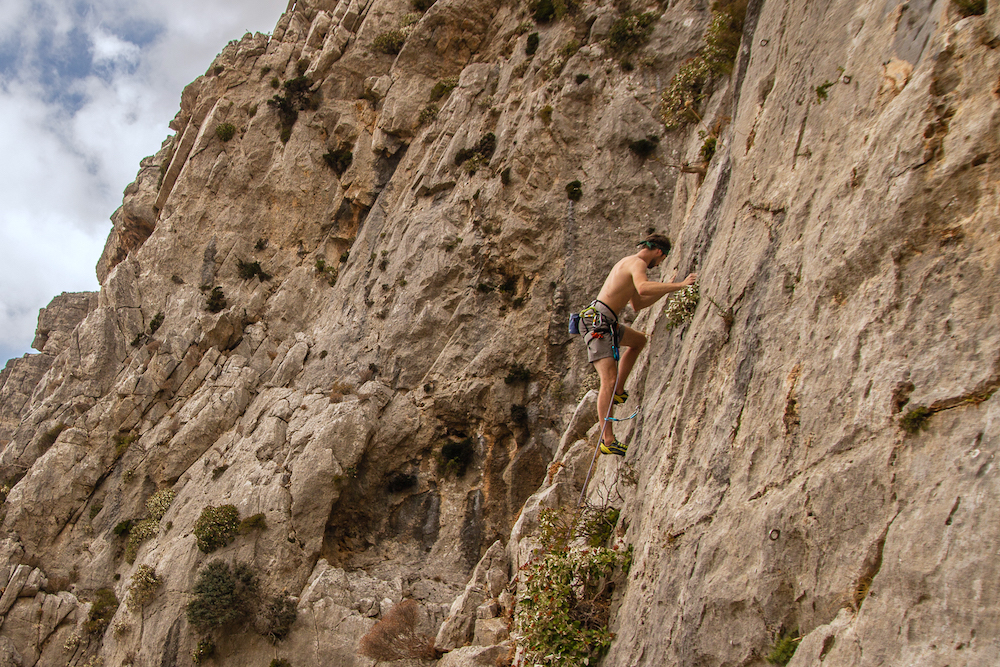 Person climbing in Vigla: Central Katalava
