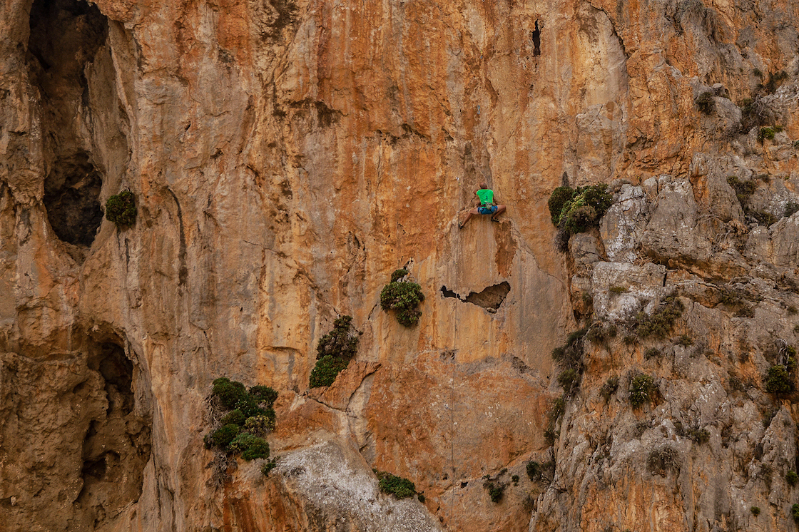 Person climbing in Katsounaki gorge, east Crete