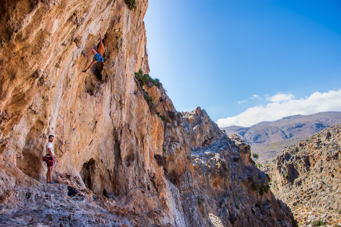 Person climbing in Katsounaki gorge, east Crete