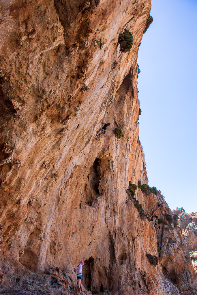 Person climbing in Katsounaki gorge, east Crete