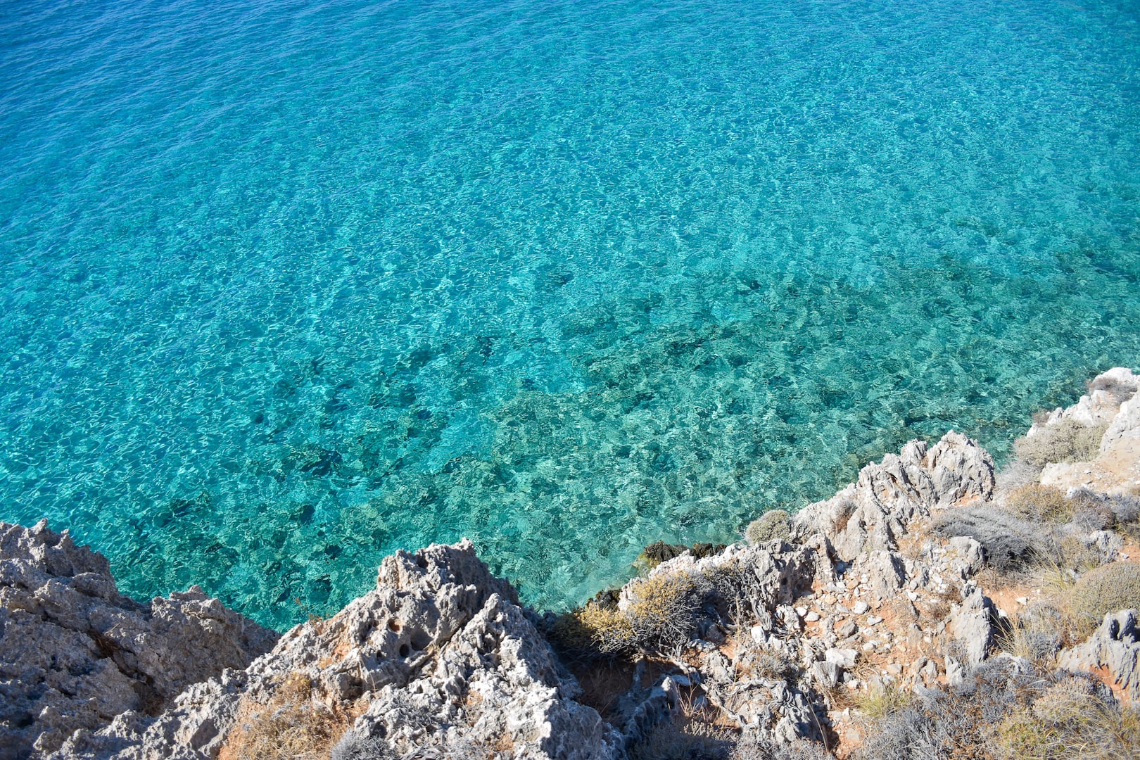 Turquoise sea from the climbing area at the Mazida beach, Xerokampos, east Crete