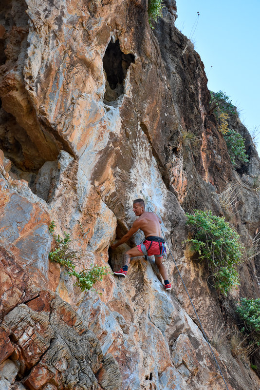 Person rock climbing in Kato Zakros, east Crete